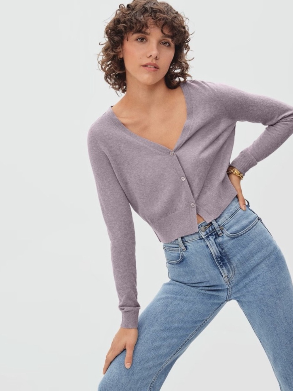 Everlane The Featherweight Alpaca Cropped Cardigan Dusty Lavender Large